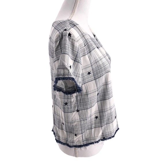 Cloth & Stone Womens Size Medium Plaid & Stars Back Button-Up Fringe Blouse - Picture 3 of 6